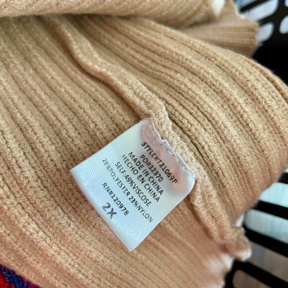 Entro Women's Oversized Cream Rib Knit Chunky Sweater Top Mock Neck Pocket Sz 2X - Picture 10 of 12